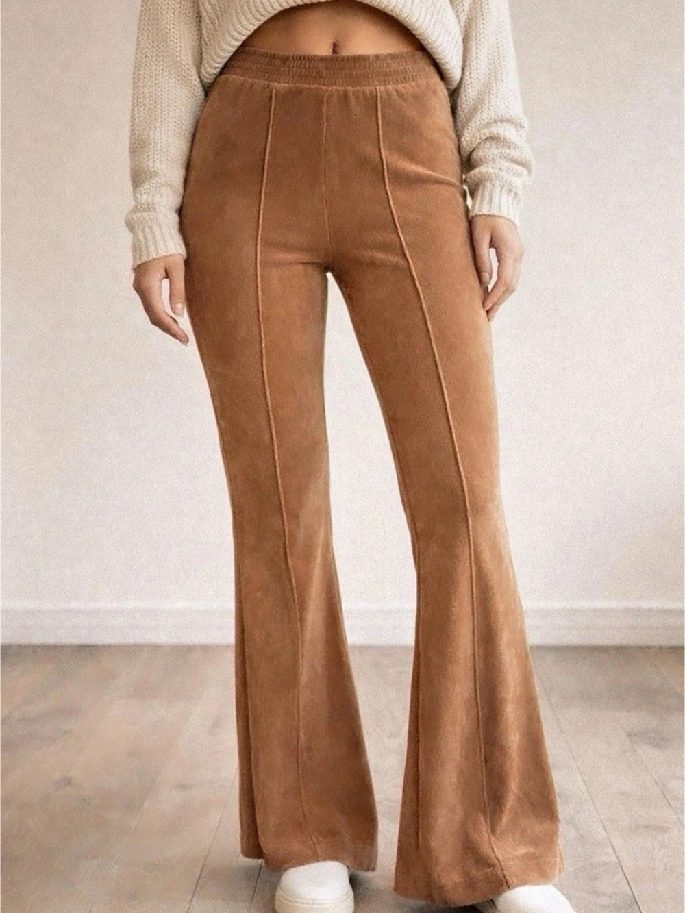 Aerie Groove-On Rib Velour Flare Pant Pants in Brown